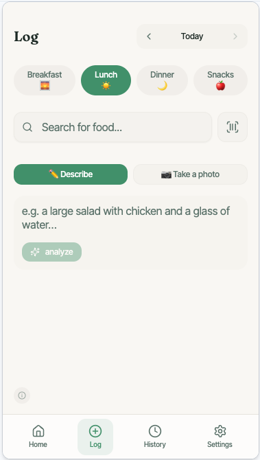 Logging a meal by describing it in plain language